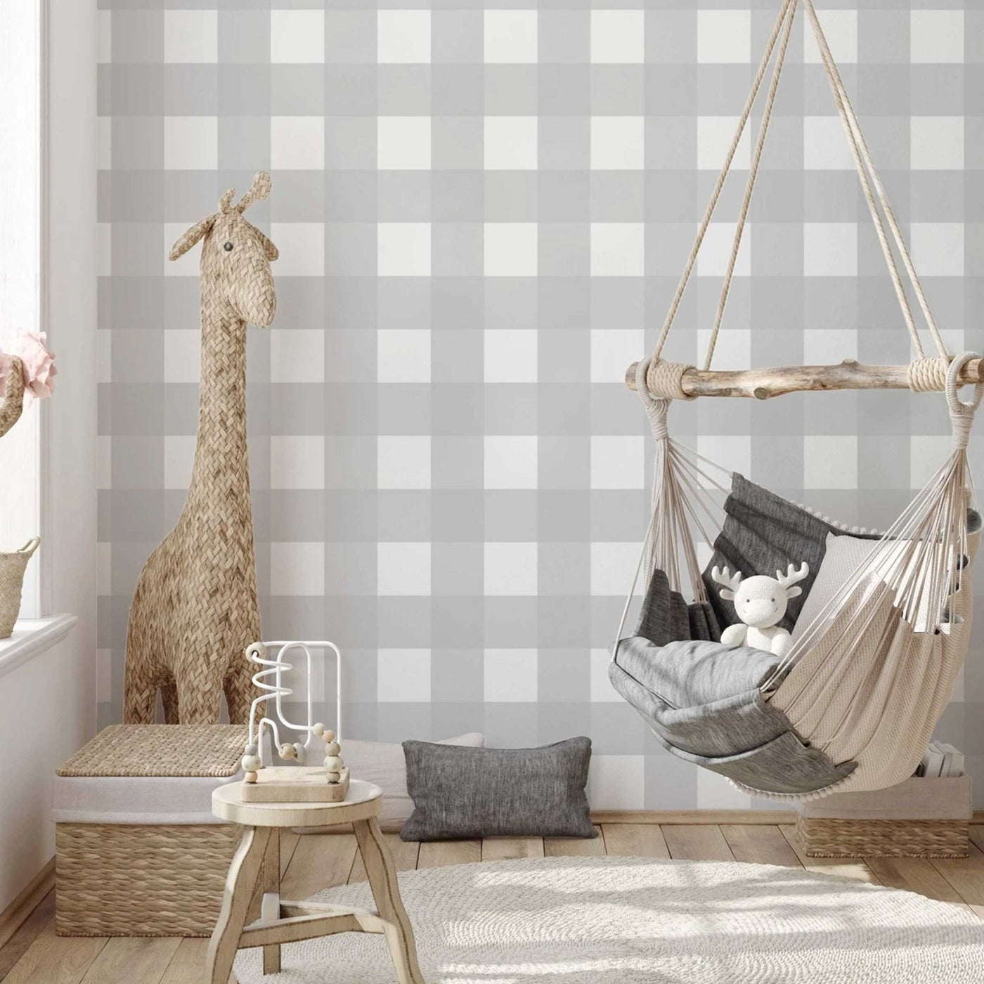 Soft Grey Gingham Wallpaper - Jack Harry and Ollie