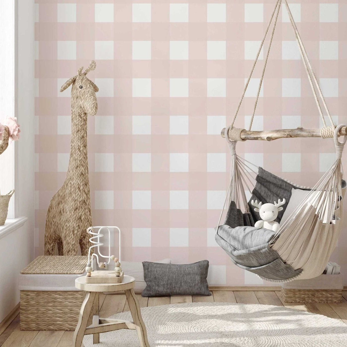 Soft Peach Gingham Wallpaper - Jack Harry and Ollie