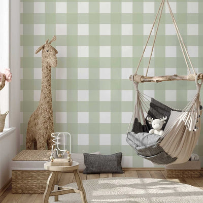 Soft Sage Gingham Wallpaper - Jack Harry and Ollie