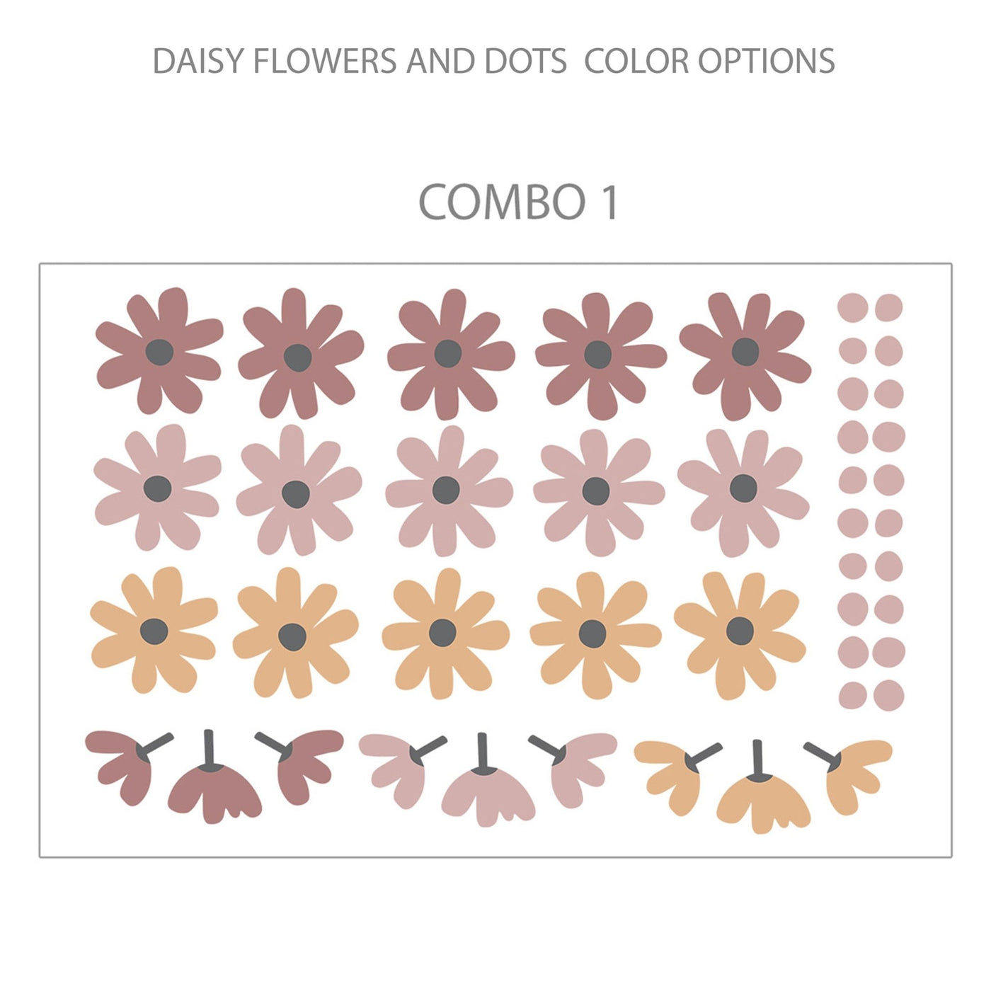 Daisy Flowers and Polka Dot Wall Stickers Colour Combo 1 - Jack Harry and Ollie