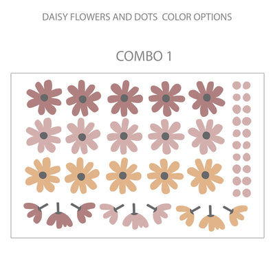 Daisy Flowers and Polka Dot Wall Stickers Colour Combo 1 - Jack Harry and Ollie